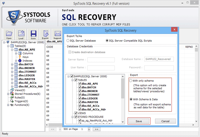 export CSV format of recovered SQL database