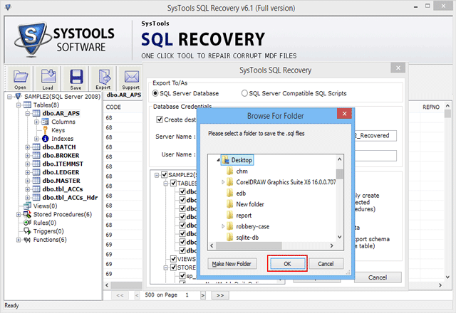 export CSV format of recovered SQL database