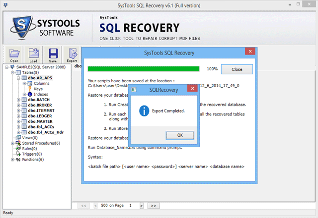 export CSV format of recovered SQL database